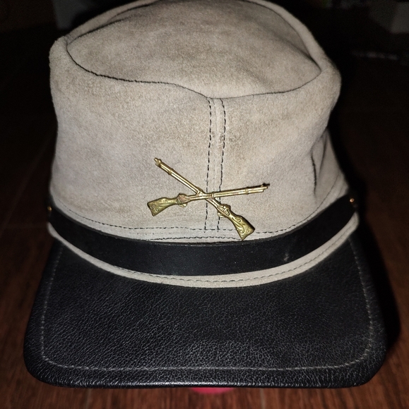 Vtg Civil War Confederate Kepi 100% Genuine Leather Made in USA Medium - Picture 2 of 8